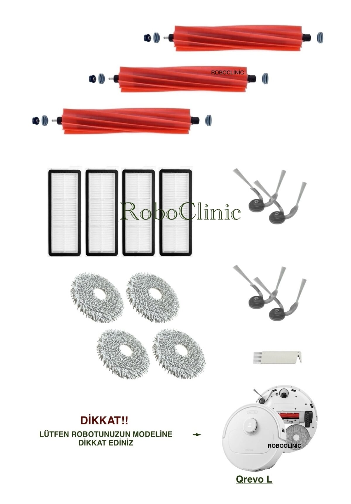 Roborock Qrevo L Yedek Ana Fırça, Yan Fırça, HEPA Filtre, Mop - 16 Parça - Görsel 1