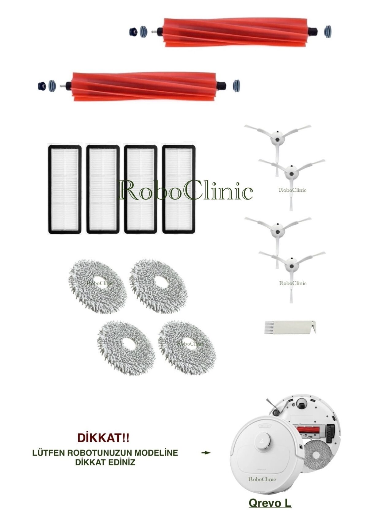 Roborock Qrevo L Yedek Ana Fırça, Yan Fırça, HEPA Filtre, Mop - 15 Parça - Görsel 1
