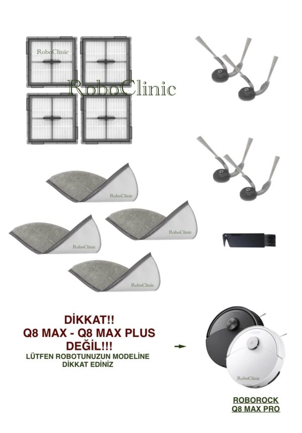 Roborock Q8 Max Pro Yedek Yan Fırça, HEPA Filtre, Mop - 13 Parça