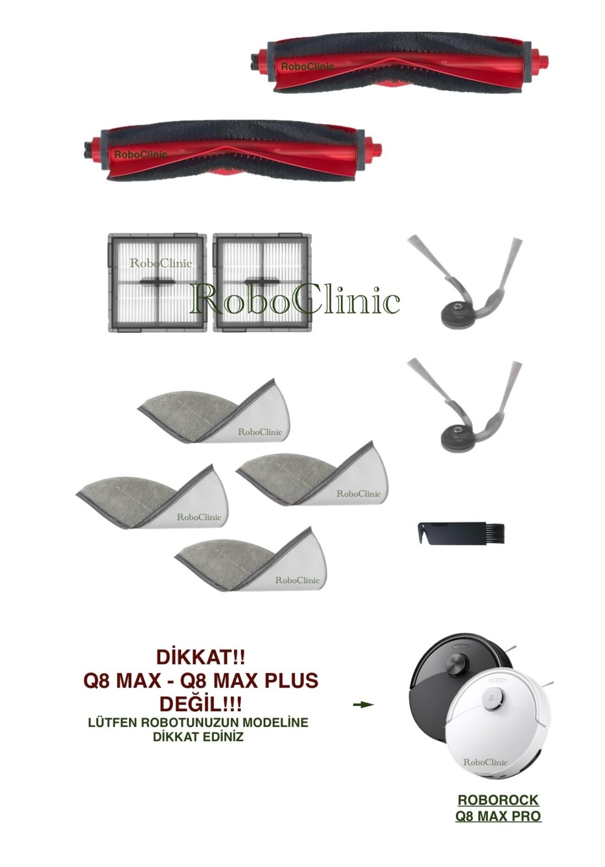 Roborock Q8 Max Pro Yedek Ana Fırça, Yan Fırça, HEPA Filtre, Mop - 11 Parça - Görsel 1
