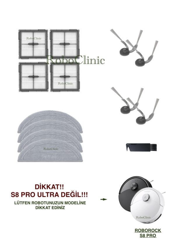 Roborock S8 Pro Yedek Yan Fırça, HEPA Filtre, Mop - 13 Parça