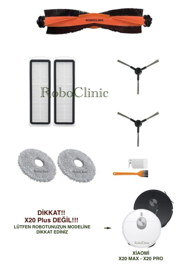 Xiaomi Robot Vacuum X20 Max Yedek Ana Fırça, Yan Fırça, HEPA Filtre, Mop - 9 Parça
