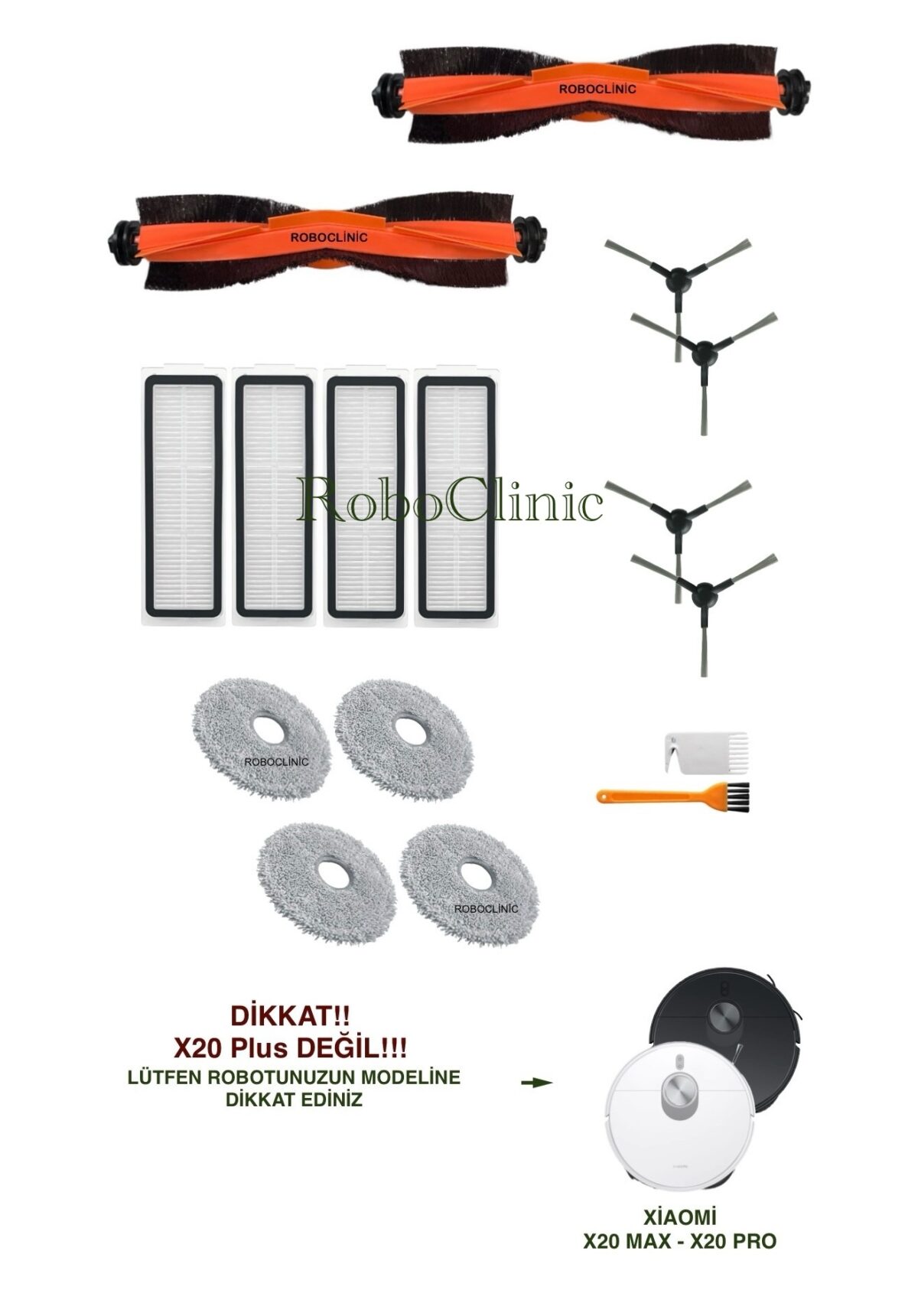 Xiaomi Robot Vacuum X20 Max Yedek Ana Fırça, Yan Fırça, HEPA Filtre, Mop - 16 Parça - Görsel 1