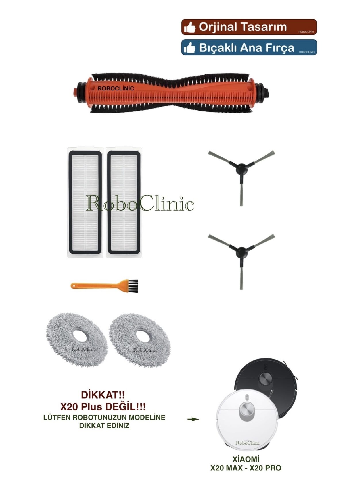 Xiaomi Robot Vacuum X20 Pro Yedek Ana Fırça, Yan Fırça, HEPA Filtre, Mop - 8 Parça - Görsel 1
