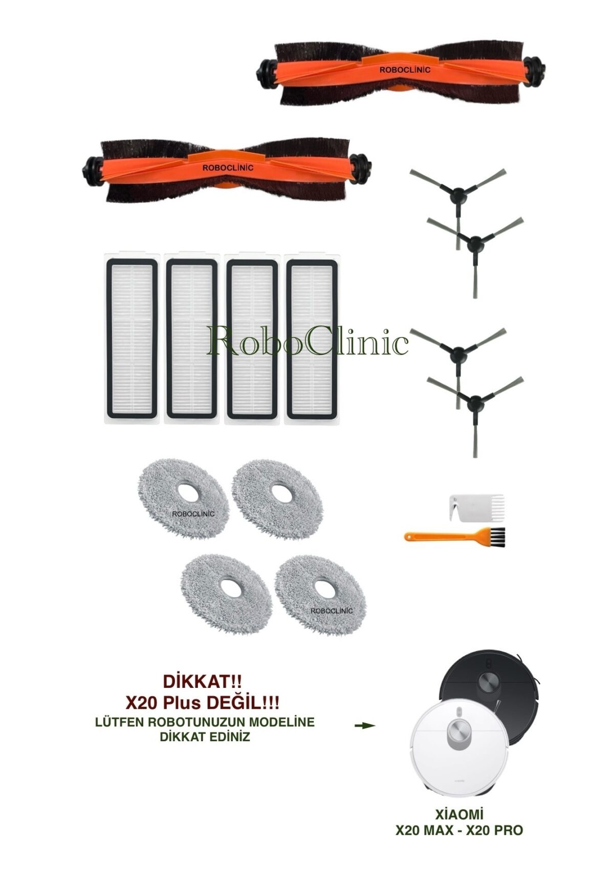 Xiaomi Robot Vacuum X20 Pro Yedek Ana Fırça, Yan Fırça, HEPA Filtre, Mop - 16 Parça - Görsel 1