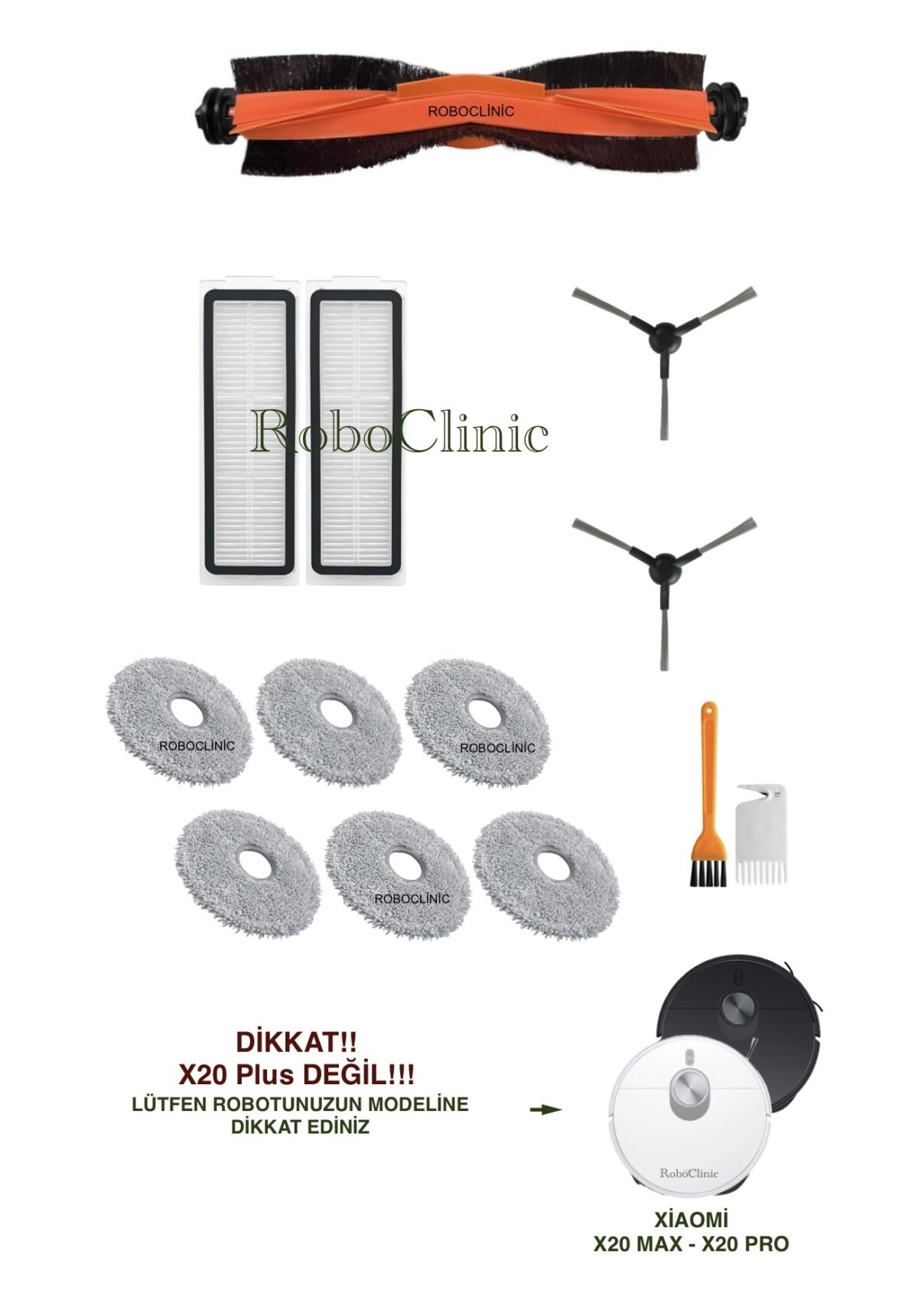 Xiaomi Robot Vacuum X20 Pro Yedek Ana Fırça, Yan Fırça, HEPA Filtre, Mop - 13 Parça - Görsel 1