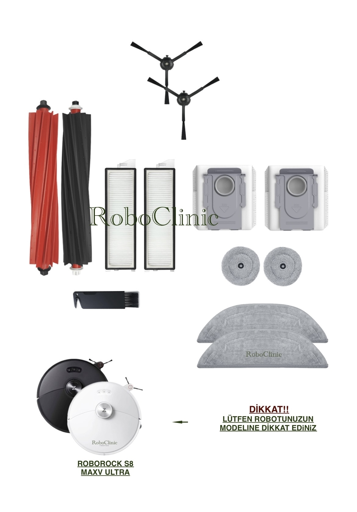 Roborock-S8-Maxv-Ultra-7 Roborock S8 MaxV Ultra Yedek Ana Fırça, Yan Fırça, HEPA Filtre, Mop, Yan Pad - 13 Parça - Görsel 1