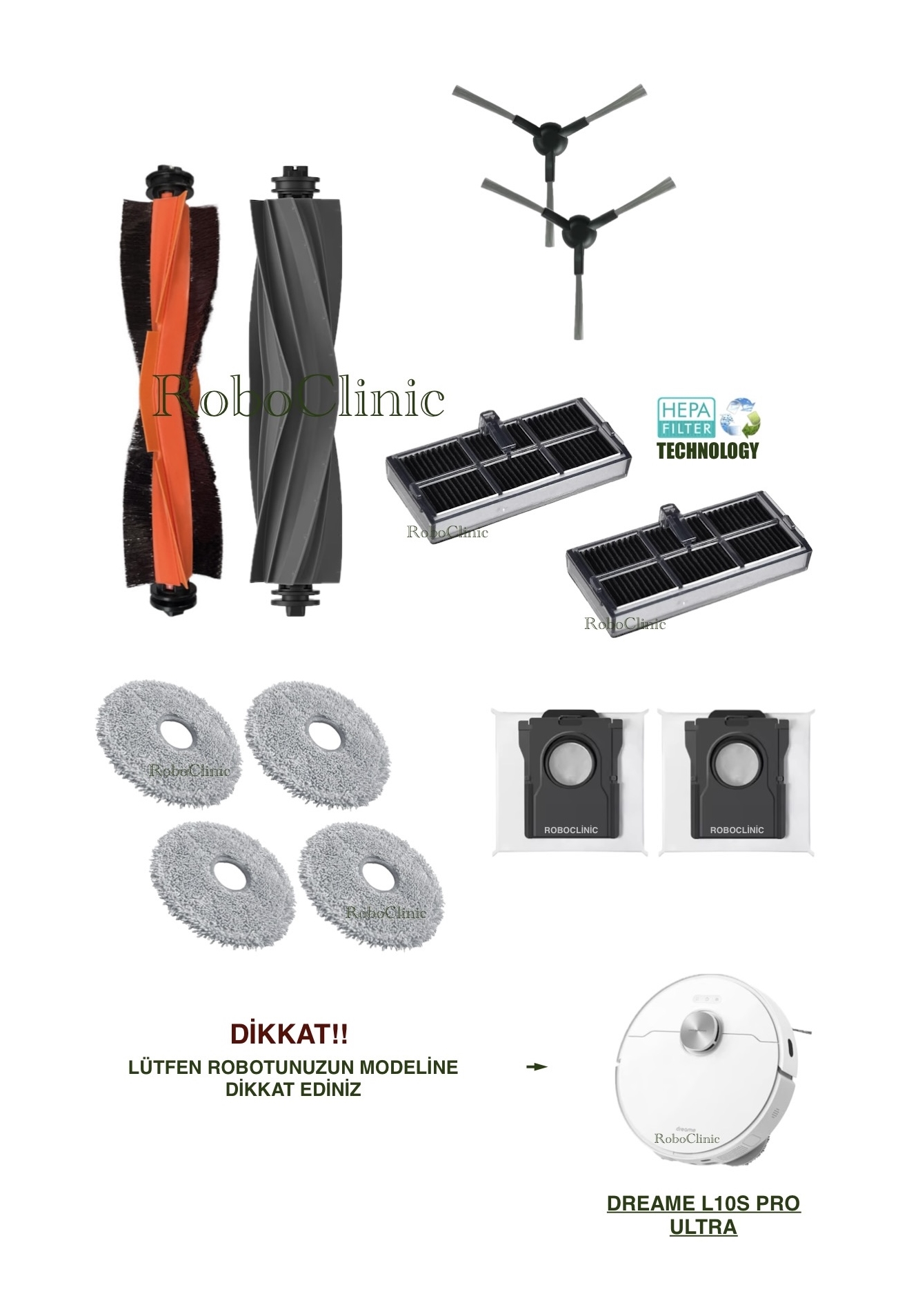 dreame-l10s-pro-ultra-3 Dreame L10s Pro Ultra Yedek Ana Fırça, Yan Fırça, HEPA Filtre, Mop, Toz Torbası - 12 Parça - Görsel 1