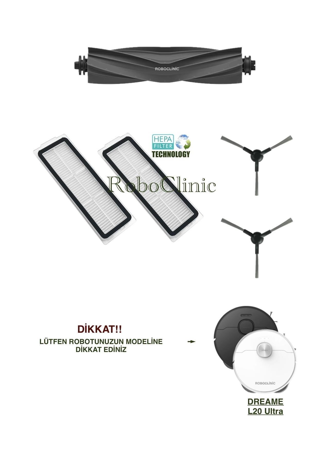 dreame-l20-ultra-10 Dreame L20 Ultra Yedek Ana Fırça, Yan Fırça, HEPA Filtre - 5 Parça - Görsel 1