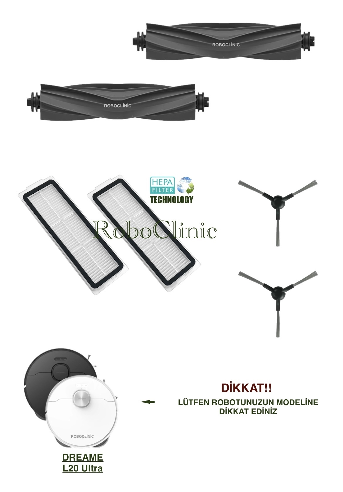 dreame-l20-ultra-11 Dreame L20 Ultra Yedek Ana Fırça, Yan Fırça, HEPA Filtre - 6 Parça - Görsel 1