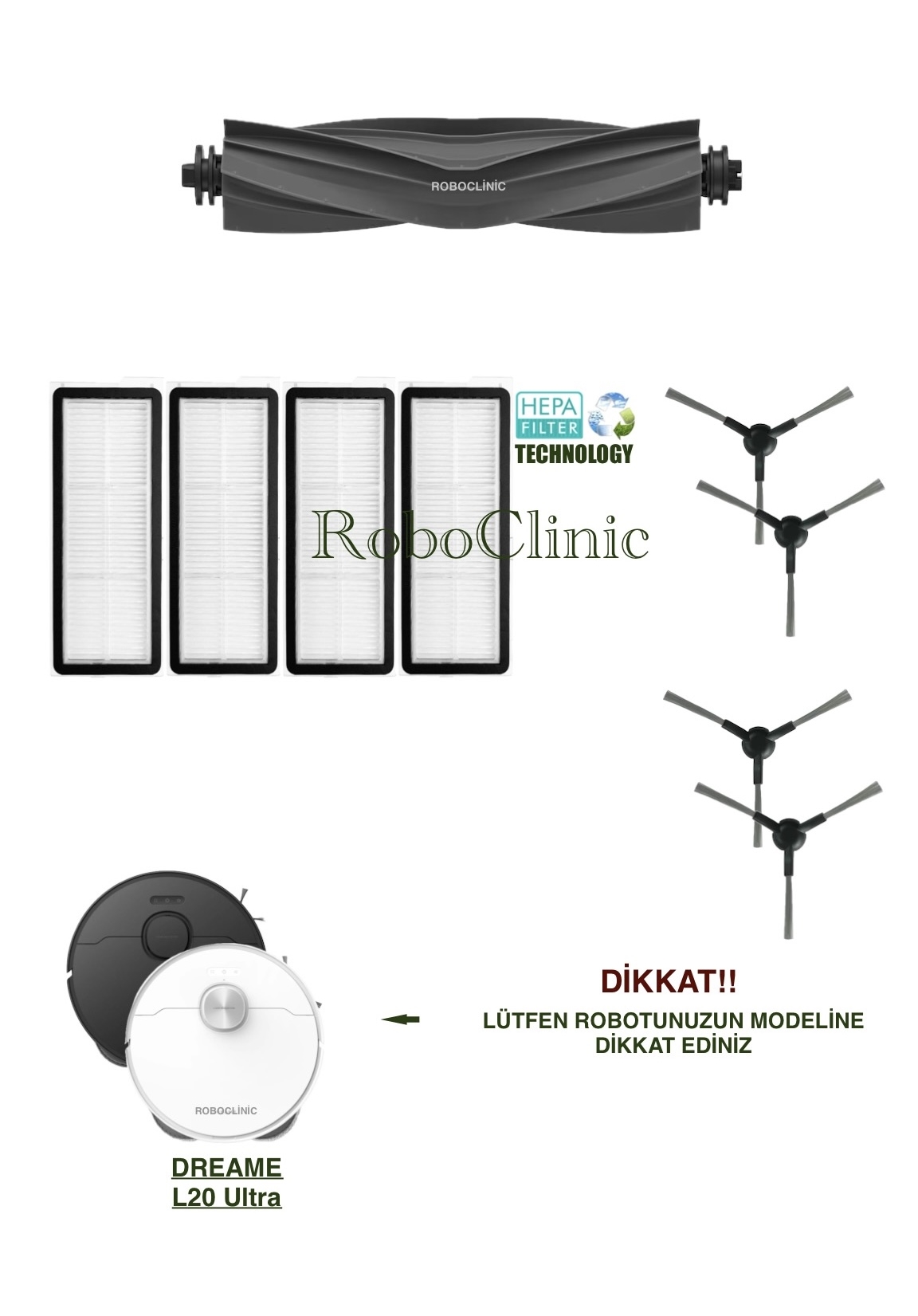 dreame-l20-ultra-12 Dreame L20 Ultra Yedek Ana Fırça, Yan Fırça, HEPA Filtre - 9 Parça - Görsel 1