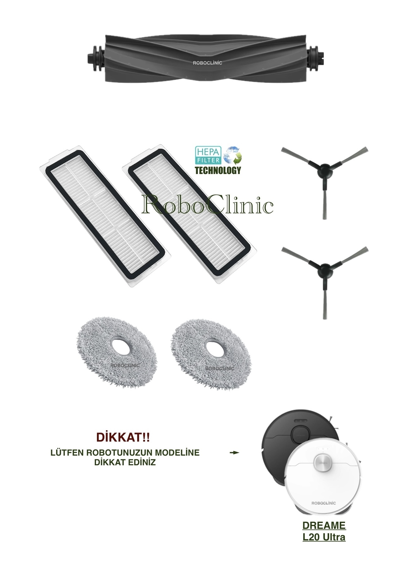 dreame-l20-ultra-3 Dreame L20 Ultra Yedek Ana Fırça, Yan Fırça, HEPA Filtre, Mop - 7 Parça - Görsel 1