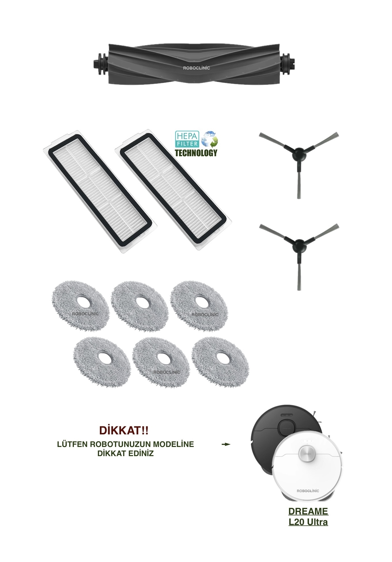 dreame-l20-ultra-6 Dreame L20 Ultra Yedek Ana Fırça, Yan Fırça, HEPA Filtre, Mop - 11 Parça - Görsel 1