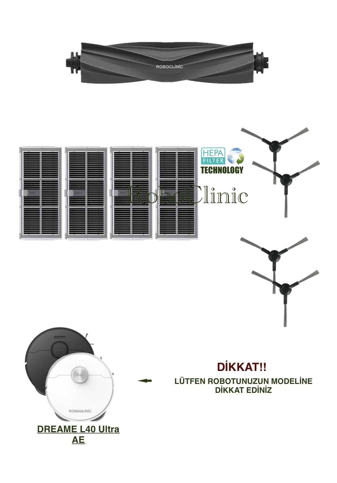 dreame-l40-ultra-ae-10 Dreame L40 Ultra AE Yedek Ana Fırça, Yan Fırça, HEPA Filtre - 9 Parça - Görsel 1