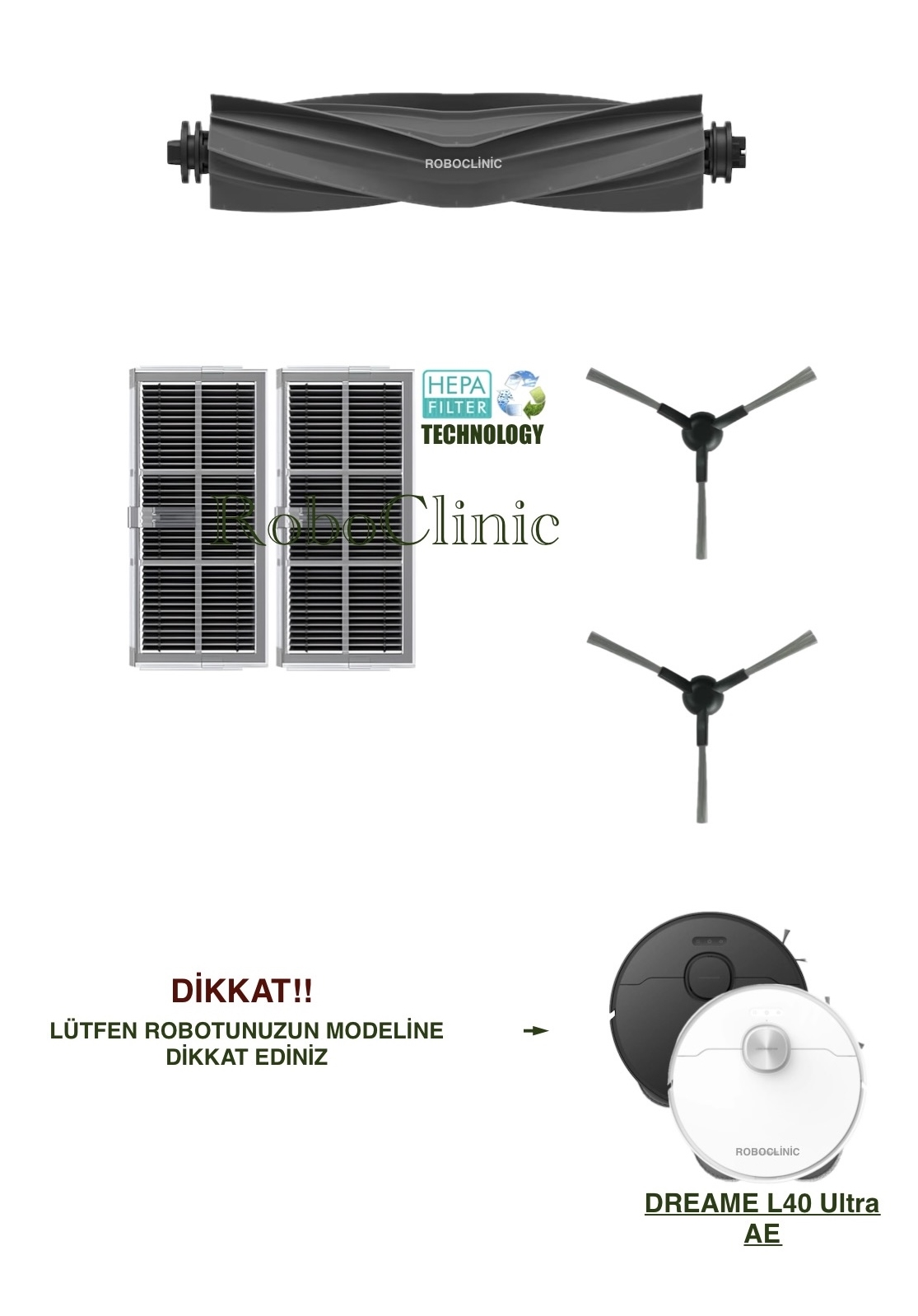 dreame-l40-ultra-ae-8 Dreame L40 Ultra AE Yedek Ana Fırça, Yan Fırça, HEPA Filtre - 5 Parça - Görsel 1