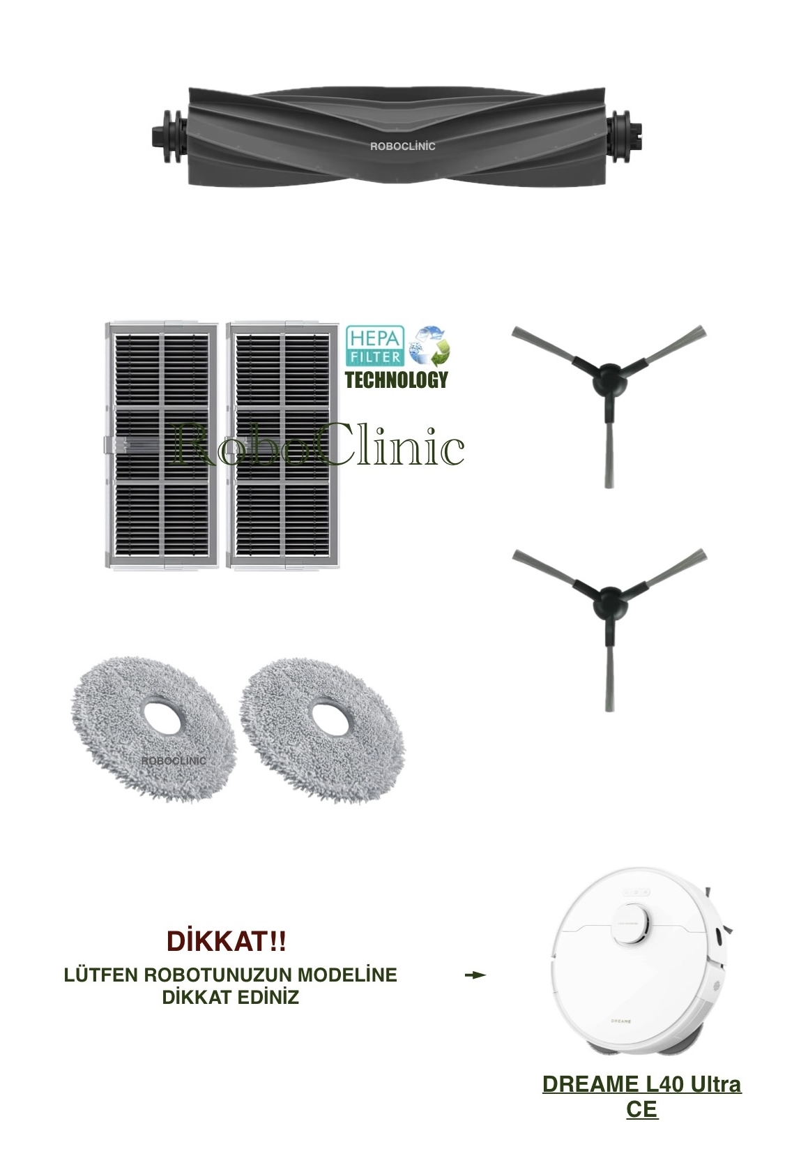 dreame-l40-ultra-ce-1 Dreame L40 Ultra CE Yedek Ana Fırça, Yan Fırça, HEPA Filtre, Mop - 7 Parça - Görsel 1