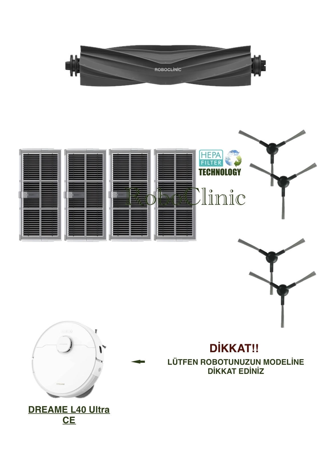 dreame-l40-ultra-ce-11 Dreame L40 Ultra CE Yedek Ana Fırça, Yan Fırça, HEPA Filtre - 9 Parça - Görsel 1