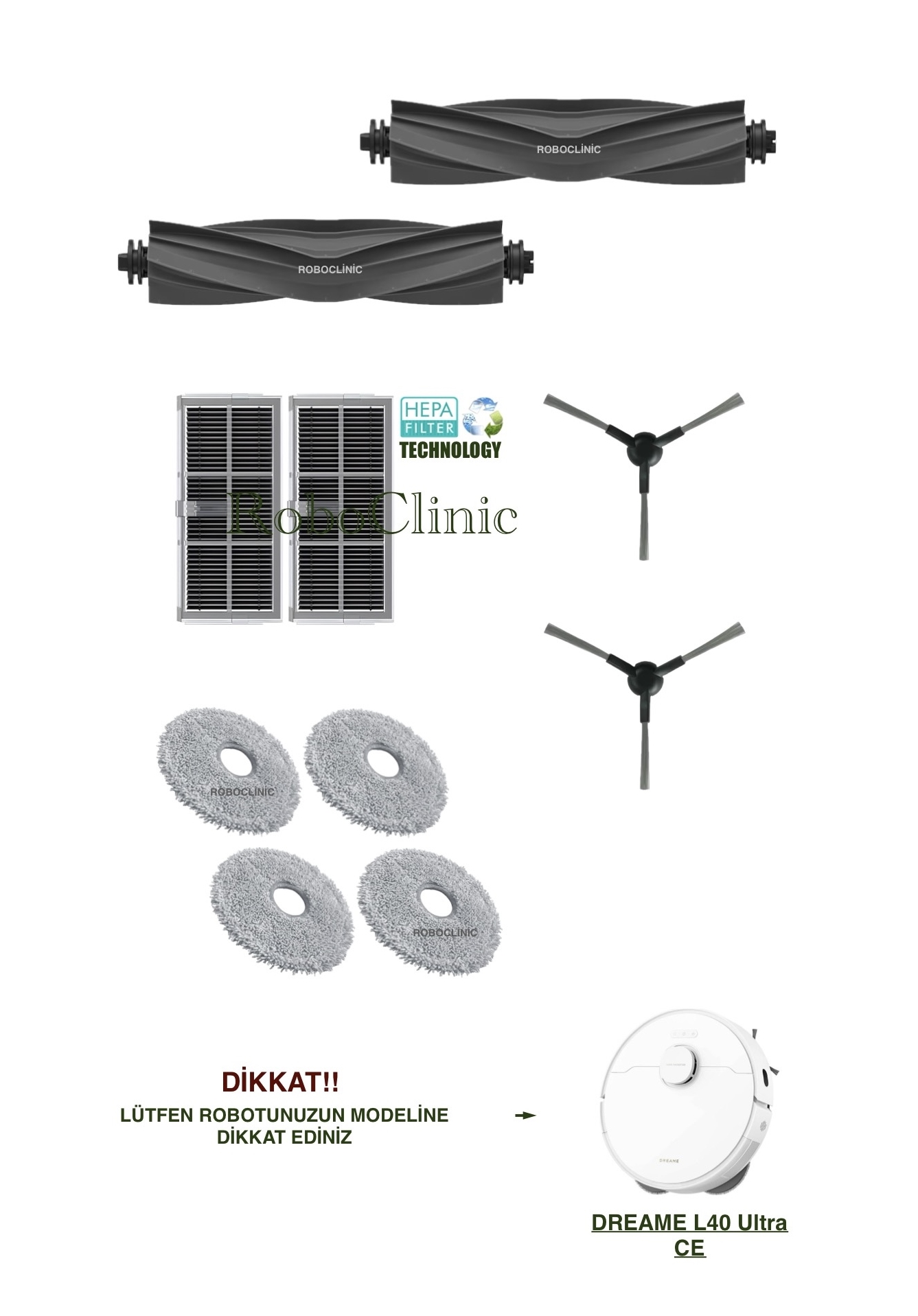 dreame-l40-ultra-ce-3 Dreame L40 Ultra CE Yedek Ana Fırça, Yan Fırça, HEPA Filtre, Mop - 10 Parça - Görsel 1