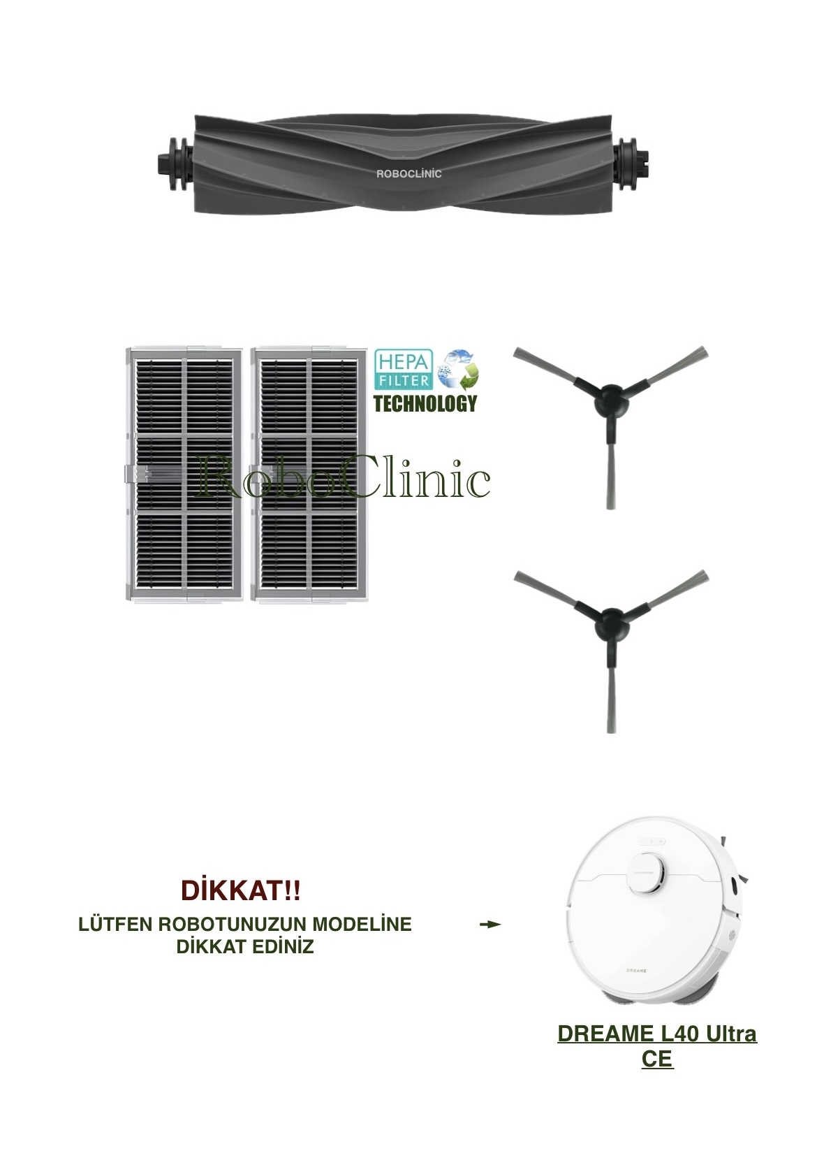 dreame-l40-ultra-ce-9 Dreame L40 Ultra CE Yedek Ana Fırça, Yan Fırça, HEPA Filtre - 5 Parça - Görsel 1