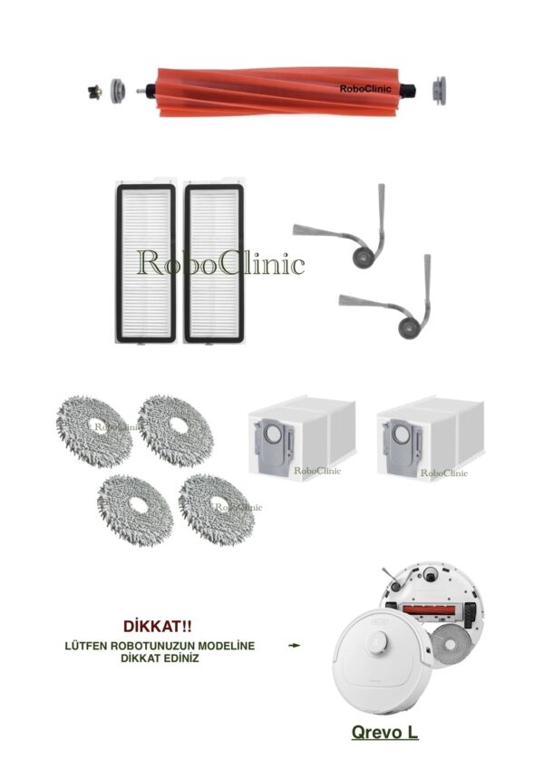 Roborock Qrevo L Yedek Ana Fırça, Yan Fırça, HEPA Filtre, Mop, Toz Torbası - 11 Parça