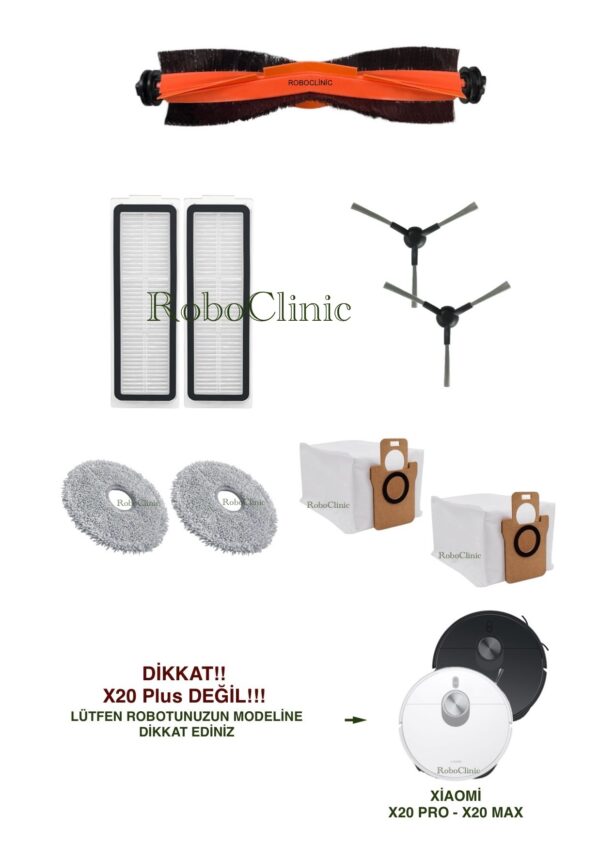 Xiaomi Robot Vacuum X20 Pro Yedek Ana Fırça, Yan Fırça, HEPA Filtre, Mop - 9 Parça