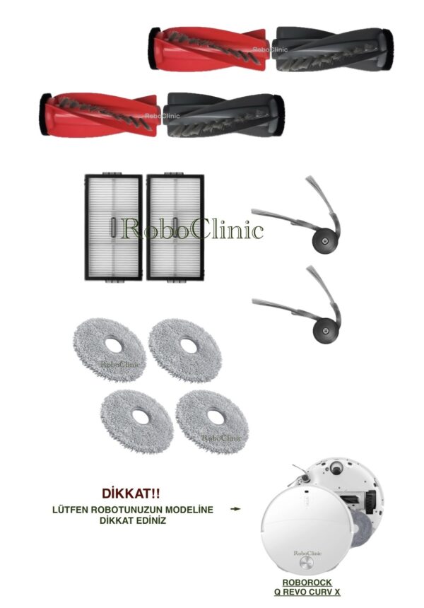 Roborock Qrevo CurvX Yedek Ana Fırça, Yan Fırça, HEPA Filtre, Mop - 12 Parça